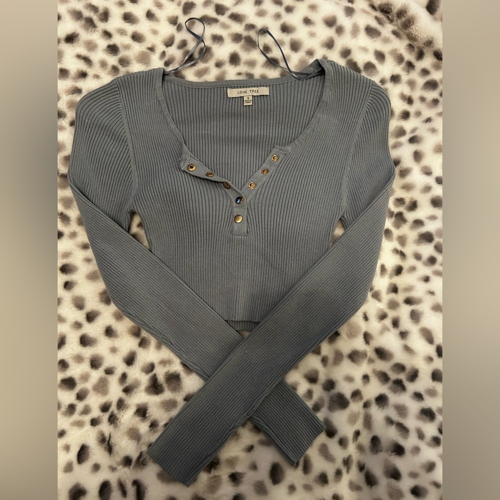 Love Tree Charcoal Long Sleeve Ribbed Top